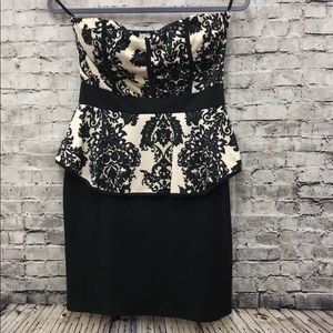 Brocade peplum strapless dress New